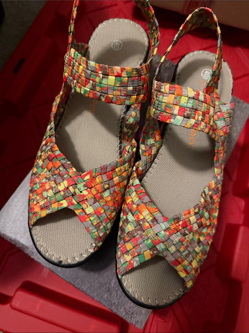 bernie mev. Game Wave Woven Multicolor Slingback Sandal - Red, Yellow, Green